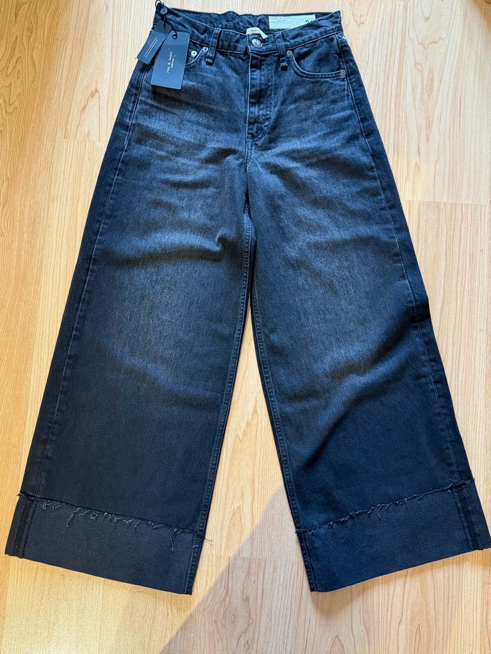 NWT Rag & Bone The Sofie High-Rise Ultra Wide Ankle Jeans in Black, Size 24